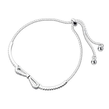 Modian Authentic 925 Sterling Silver Radiant Clear CZ Bowknot Slim Bracelet for Women Adjustable Box Chain Fashion Fine Jewelry